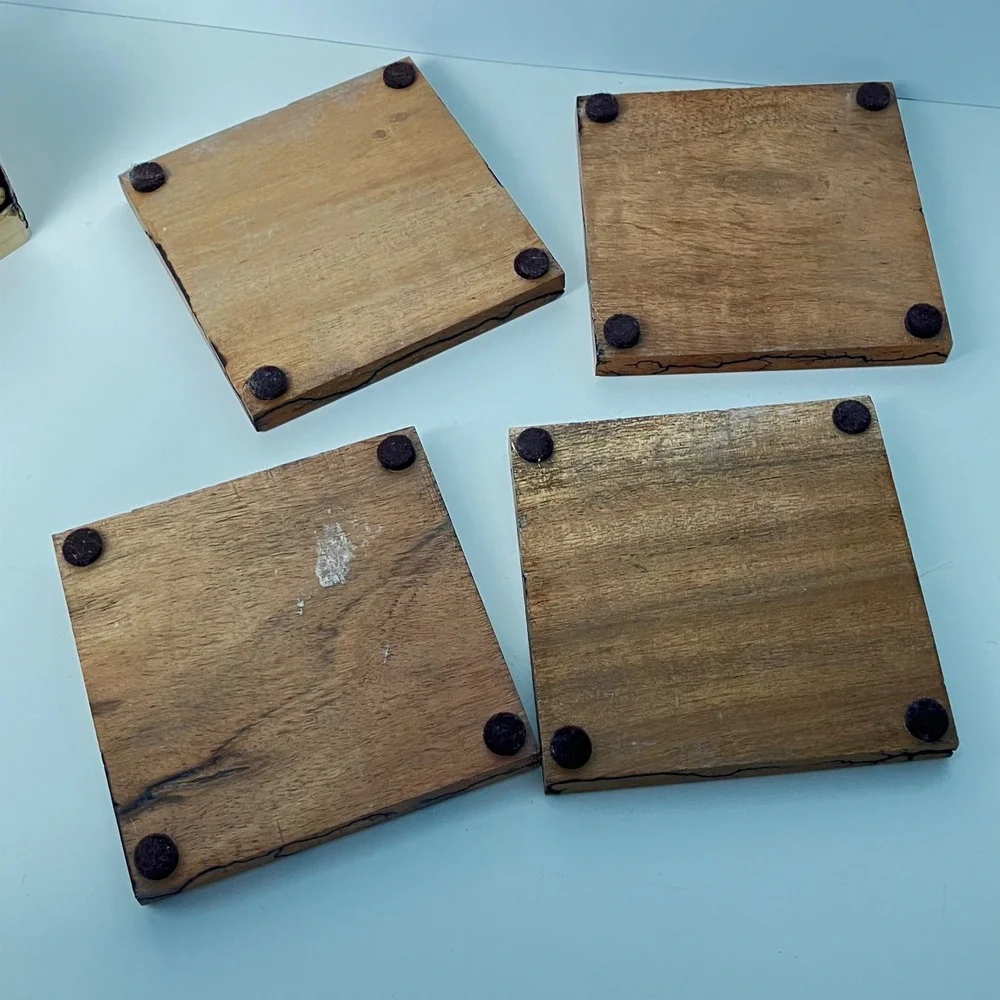 Handmade Coaster Set Lichtenberg Fractal Wood  Burning 4in Brown Lightning Art